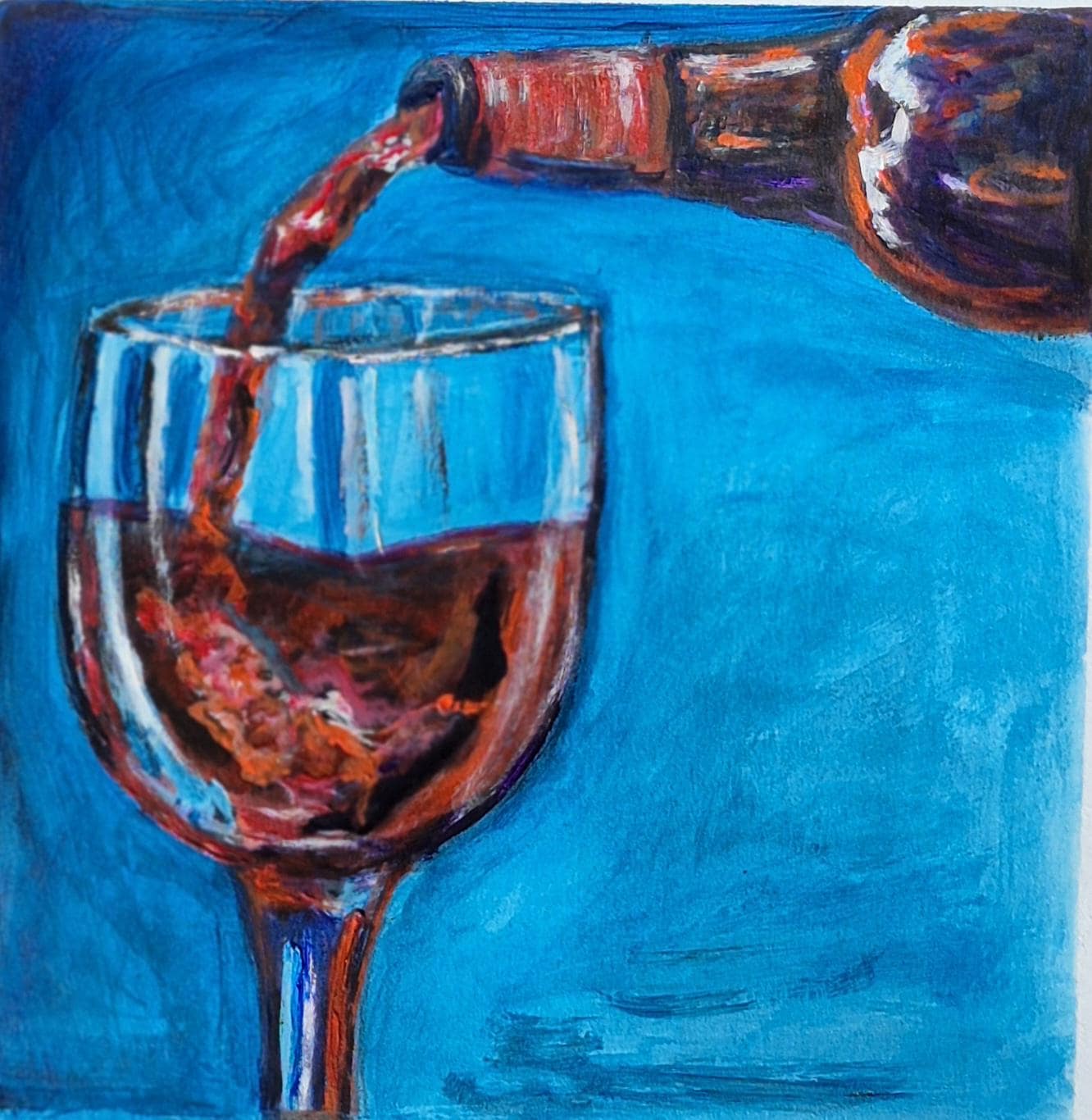 Original Framed Wine Pour Painting, Acrylic Art (8x8)